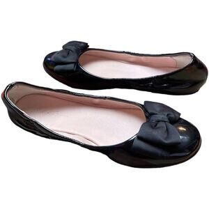 Ruby & Bloom Black Patent Faux Leather Flats Shoes With Bow Girls Size 2M